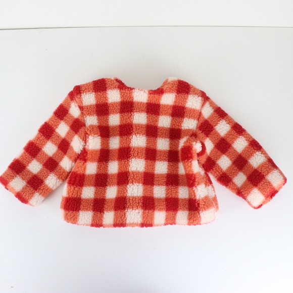 Hanna Andersson Baby Printed Faux Shearling Jacket 6-12 Months Red Gingham Plaid - Picture 5 of 8